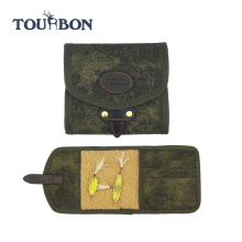 2016 Tourbon Novo Design Durável Do Vintage Verde Pesca Fly Wallet Pequena Bolsa de Lona De Couro De Armazenamento Caso para a Pesca Por Atacado